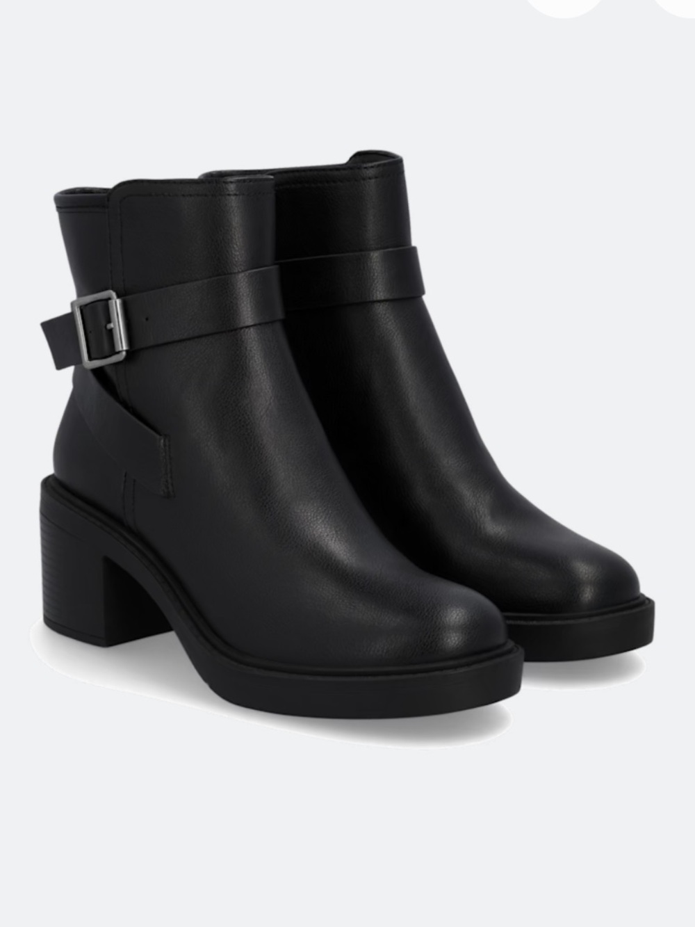 MIA Black Buckle Strap Block Heel Ankle Boots